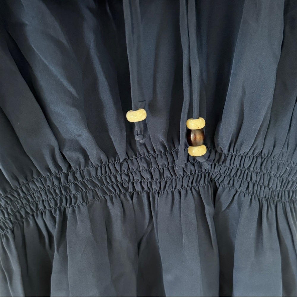 Amour Vert Navy Blue Silk 3/4 Sleeve Ruched Mini Dress Size Small S - Picture 2 of 3